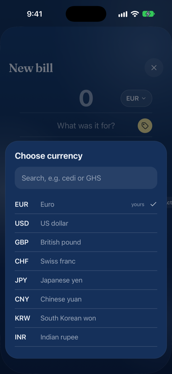 Choosing a currency for a bill